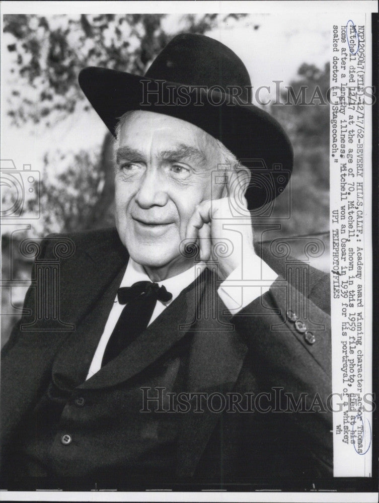 Actor Thomas Mitchell Death 1959 Photo Hat Suit Tie 1962 Vintage Press  Photo Print - Historic Images